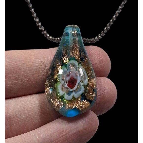 Floral Cottagecore Handblown Glass Pendant Necklace - Picture 3 of 8
